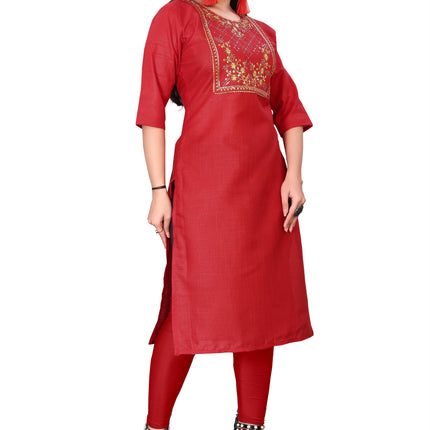 Women's Embroidery Cotton Slub Kurti