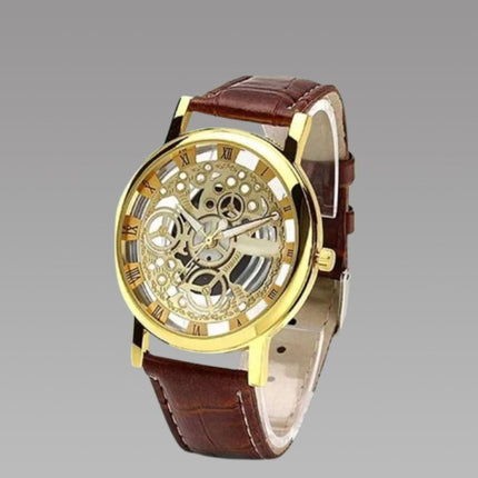 Unique Gold Dial Leather Analog Watch - for Men
