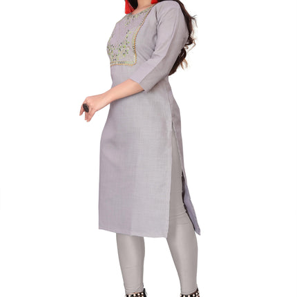 Women's Embroidery Cotton Slub Kurti