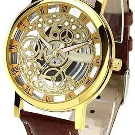 Unique Gold Dial Leather Analog Watch - for Men