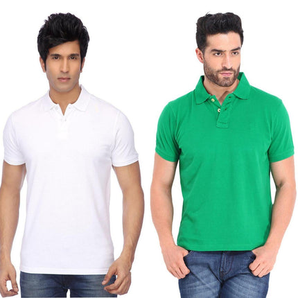 Cotton Blend Solid Half Sleeves Mens Polo Neck T-Shirt (Pack of 2)