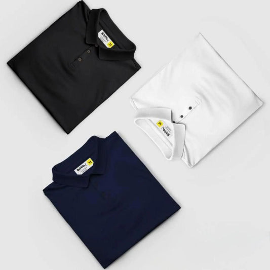 Poly Matte Solid Half Sleeves Mens Polo T-Shirt Pack Of 3