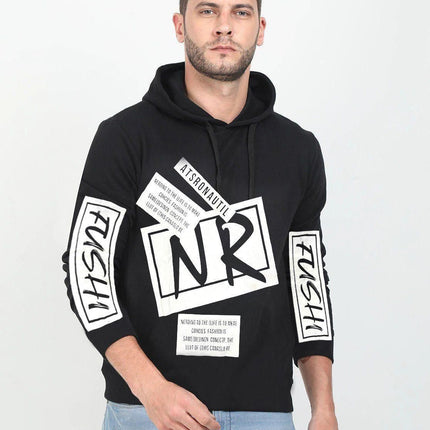 Cotton Blend Printed Full Sleeves Mens Hooded Neck T-Shirt