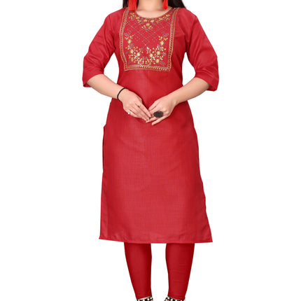 Women's Embroidery Cotton Slub Kurti