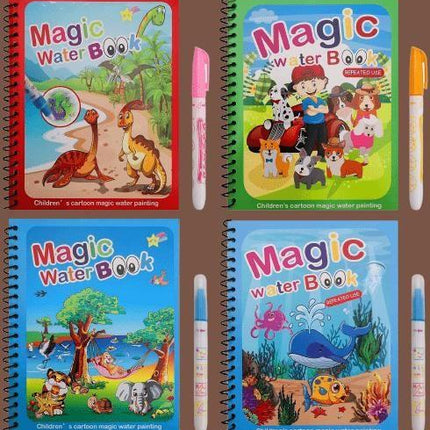 Reusable Magic Water Quick Dry Book Water Coloring Book Doodle with Magic Pen Painting Board for Children Education Drawing Pad (Multi Color, 4 Books)