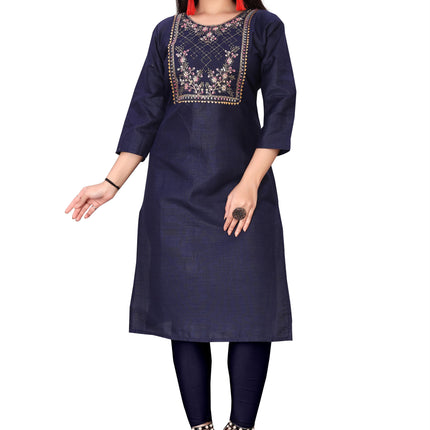Women's Embroidery Cotton Slub Kurti