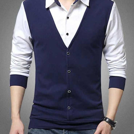 Cotton Blend Color Block Full Sleeves Slim Fit Casual Shirt