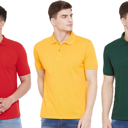 Cotton Blend Solid Half Sleeves Mens Polo Neck T-Shirt (Pack of 3)