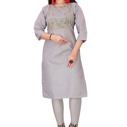 Women's Embroidery Cotton Slub Kurti