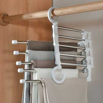 Hanger- 5 Layer Hanger Space Saving Non-Slip Cloth Organizer , 5 In 1 Multifunctional Layer Pant Rack For Trouser Scarf And Travel Storage