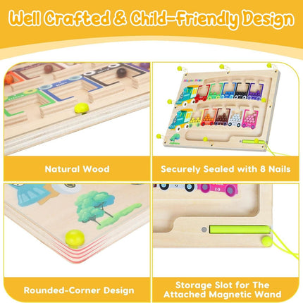 Magnetic Color & Number Maze Montessori Wooden Puzzle Game Board