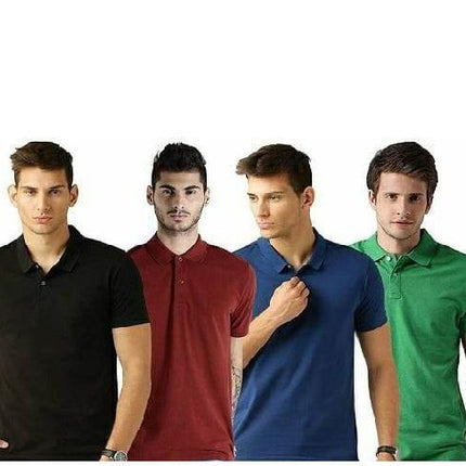 Poly Cotton Solid Half Sleeves Mens Polo T-shirt (Pack of 4)
