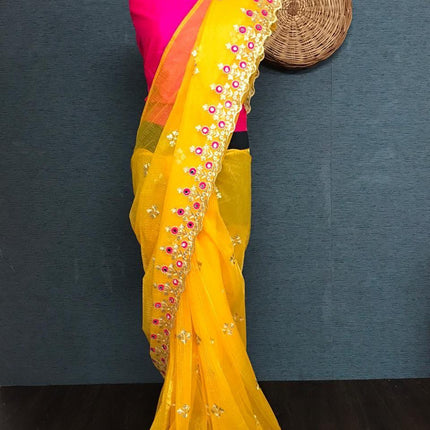 Delicate Net Sarees With Embroidered Work