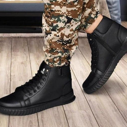 Men's Korean Style High Top Casual Shoes For Men (Black)