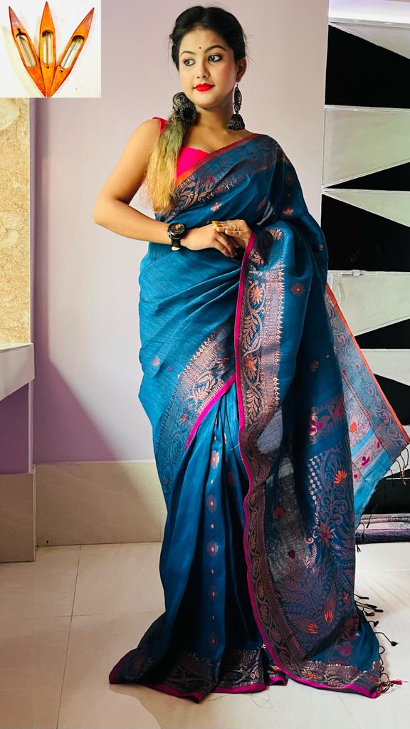 EXCLUSIVE COTTON LINEN ARGANIK BANARASI SAREE(HAND WEAVED)