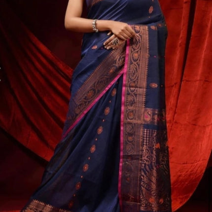EXCLUSIVE COTTON LINEN ARGANIK BANARASI SAREE(HAND WEAVED)