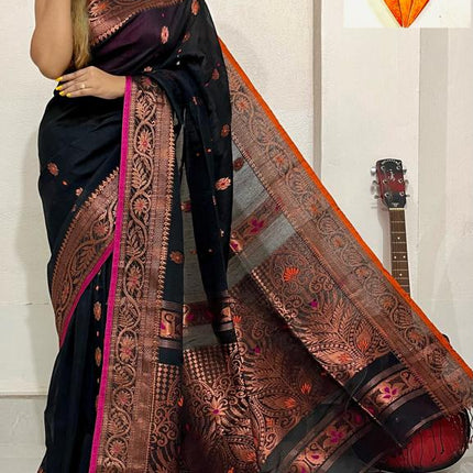 EXCLUSIVE COTTON LINEN ARGANIK BANARASI SAREE(HAND WEAVED)