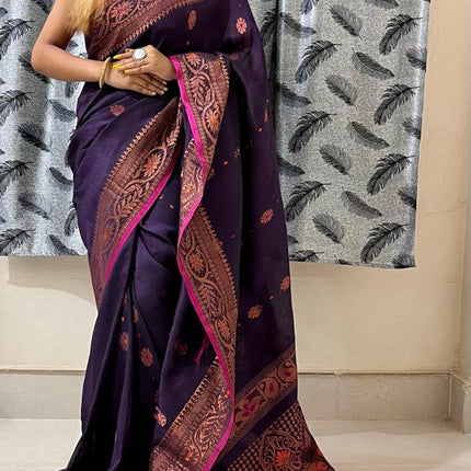 EXCLUSIVE COTTON LINEN ARGANIK BANARASI SAREE(HAND WEAVED)