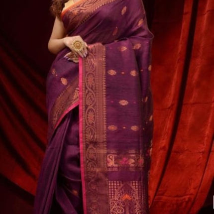 EXCLUSIVE COTTON LINEN ARGANIK BANARASI SAREE(HAND WEAVED)