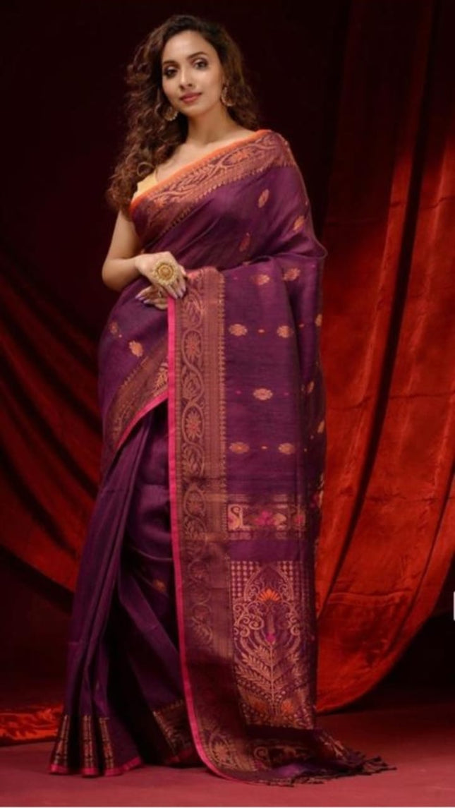 EXCLUSIVE COTTON LINEN ARGANIK BANARASI SAREE(HAND WEAVED)
