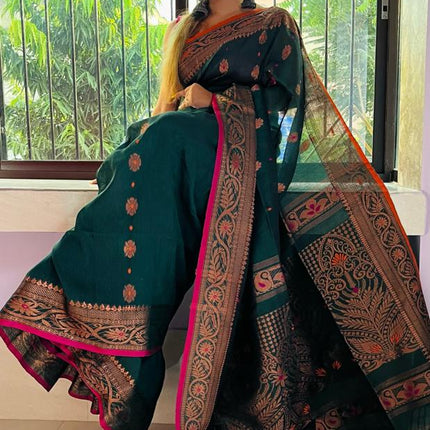 EXCLUSIVE COTTON LINEN ARGANIK BANARASI SAREE(HAND WEAVED)