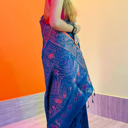 EXCLUSIVE COTTON LINEN ARGANIK BANARASI SAREE(HAND WEAVED)