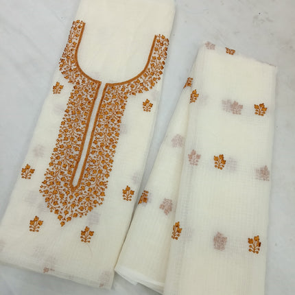 Kota Doria Dupatta and with Kurta set - Jaal work with embroidered pattern