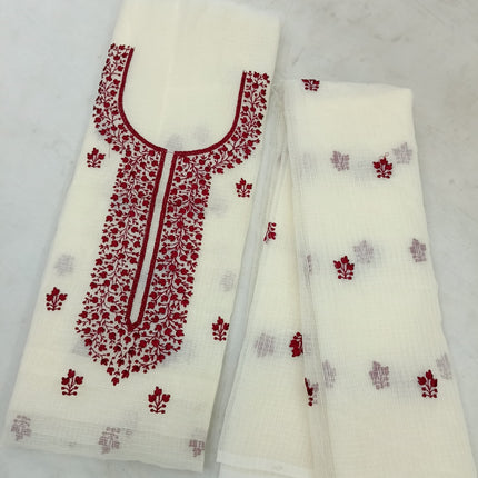 Kota Doria Dupatta and with Kurta set - Jaal work with embroidered pattern