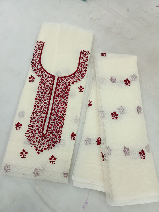 Kota Doria Dupatta and with Kurta set - Jaal work with embroidered pattern