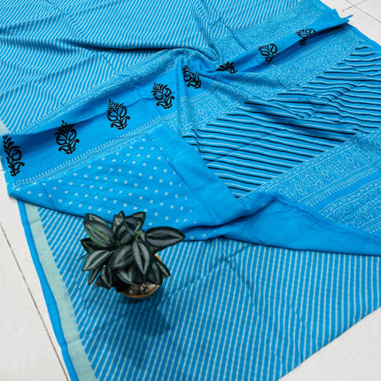 Handprints MUL cotton sarees with Blouse