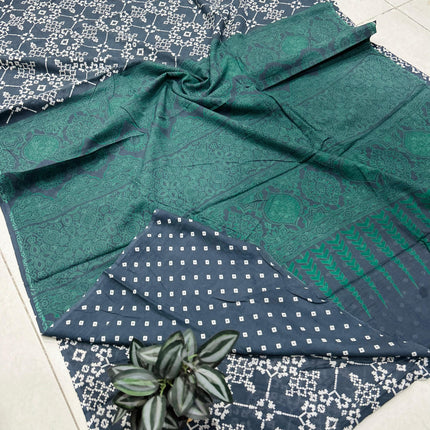 Handprints MUL cotton sarees with Blouse