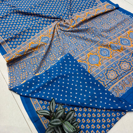 Handprints MUL cotton sarees with Blouse