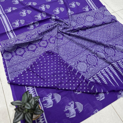 Handprints MUL cotton sarees with Blouse