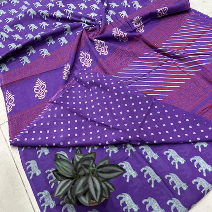 Handprints MUL cotton sarees with Blouse