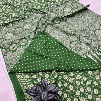 Handprints MUL cotton sarees with Blouse