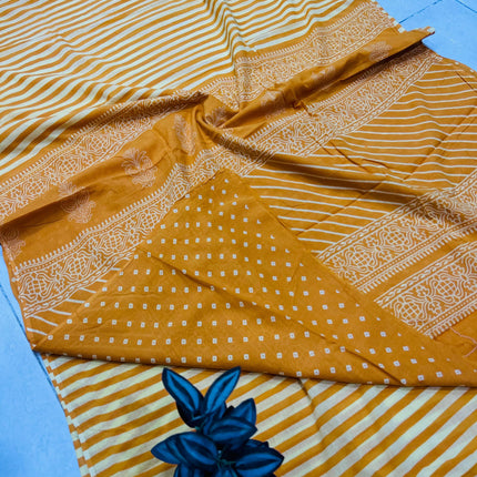 Handprints MUL cotton sarees with Blouse