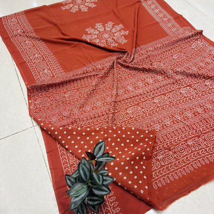 Handprints MUL cotton sarees with Blouse