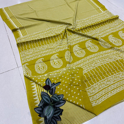 Handprints MUL cotton sarees with Blouse