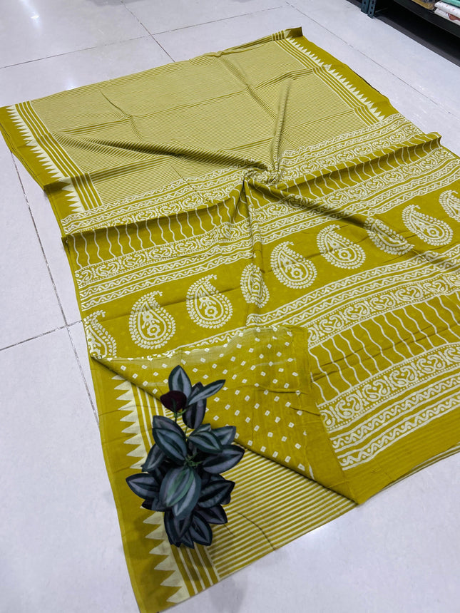 Handprints MUL cotton sarees with Blouse