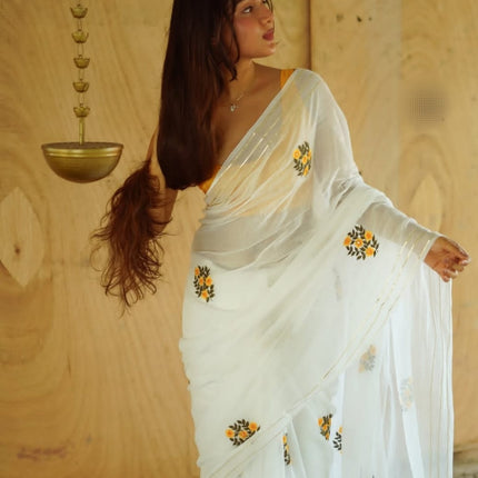 Embroidery Chain sequence Saree